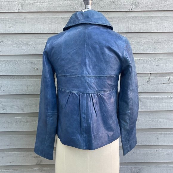 Women's Blue Danier Leather Jacket - Picture 3 of 5